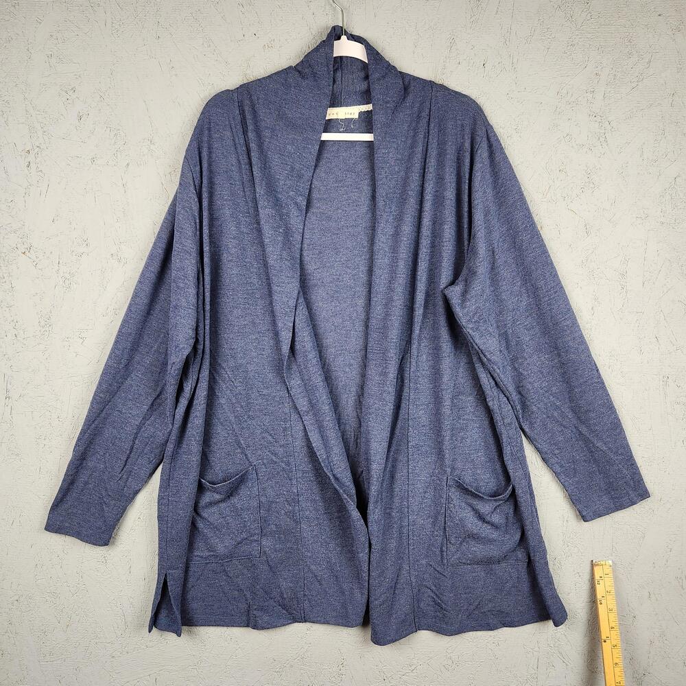 Retrology Cardigan Sweater Womens 2X Blue Open Front Knit Pockets Plus Size Boho